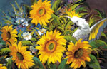 John Sindelar, Sunflowers With Yellow Crested Cockatoo 